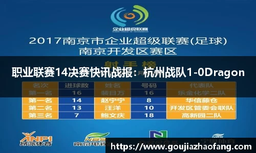 职业联赛14决赛快讯战报：杭州战队1-0Dragon